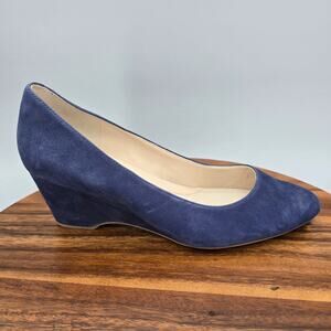 Cole Haan Wedge Heels Womens 9 B Navy Blue Suede Leather Slip On Career Pumps